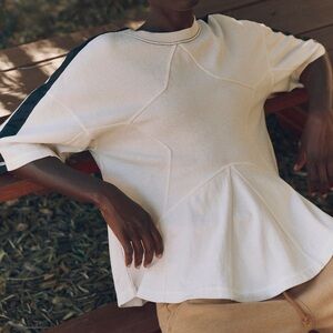 FP Movement by Free People Cream Peplum Sweatshirt with Black Stripe